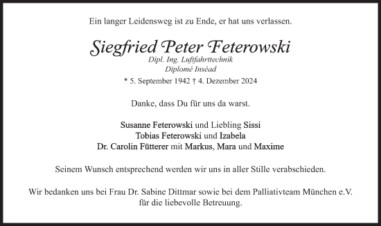 Traueranzeige von Siegfried Peter Feterowski von merkurtz