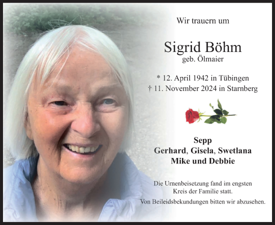Traueranzeige von Sigrid Böhm von merkurtz