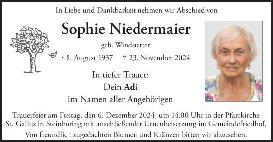 Traueranzeige von Sophie Niedermaier von merkurtz