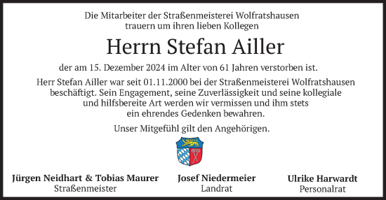 Traueranzeige von Stefan Ailler von merkurtz