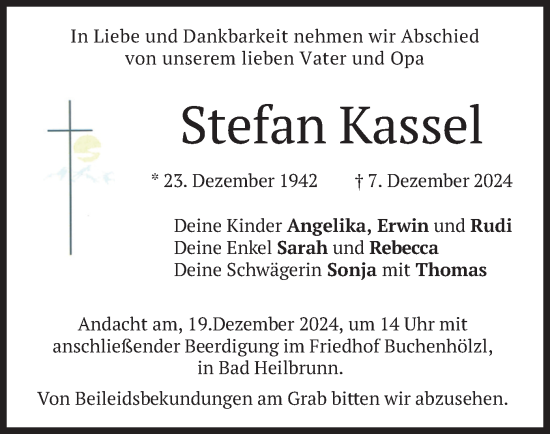 Traueranzeige von Stefan Kassel von merkurtz