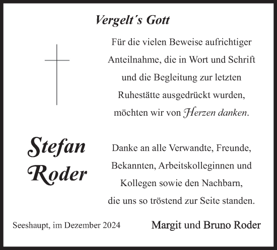 Traueranzeige von Stefan Roder von merkurtz
