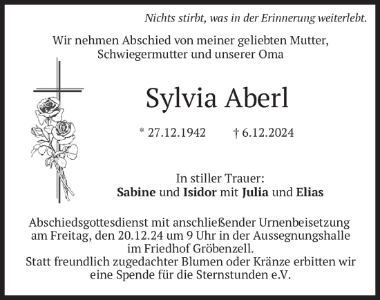 Traueranzeige von Sylvia Aberl von merkurtz