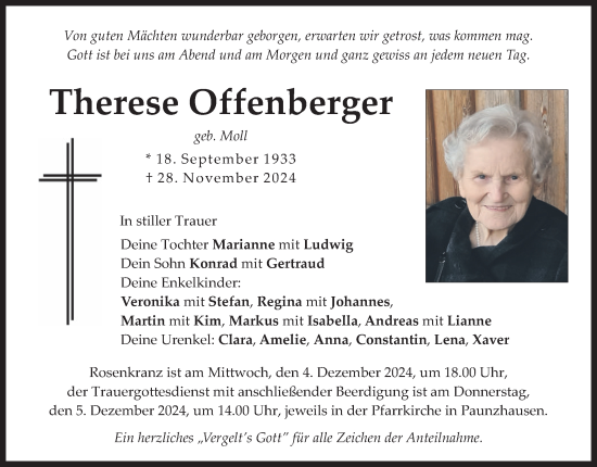 Traueranzeige von Therese Offenberger von merkurtz