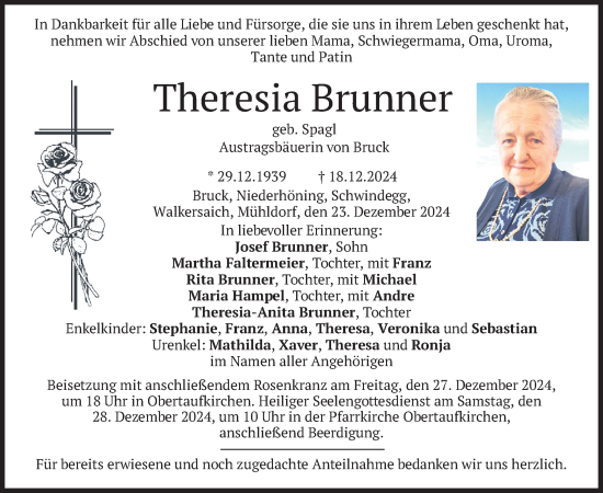 Traueranzeige von Theresia Brunner von merkurtz