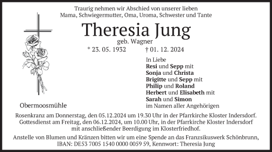 Traueranzeige von Theresia Jung von merkurtz