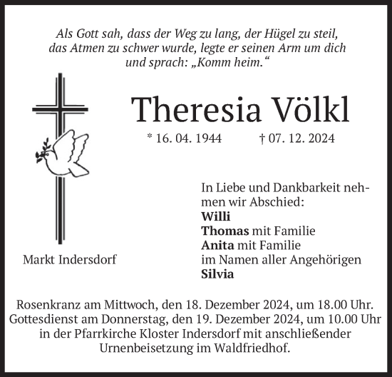 Traueranzeige von Theresia Völkl von merkurtz