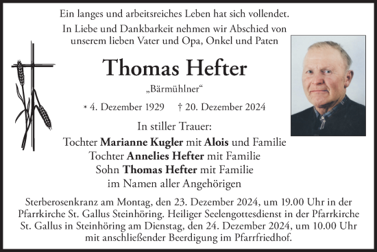 Traueranzeige von Thomas Hefter von merkurtz