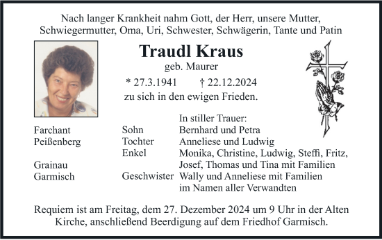 Traueranzeige von Traudl Kraus von merkurtz