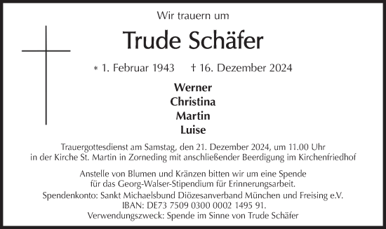 Traueranzeige von Trude Schäfer von merkurtz