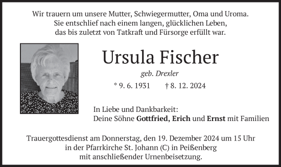 Traueranzeige von Ursula Fischer von merkurtz