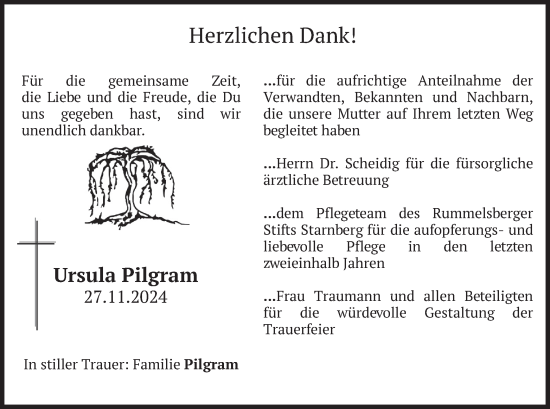 Traueranzeige von Ursula Pilgram von merkurtz