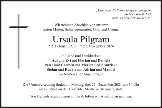 Traueranzeige von Ursula Pilgram von merkurtz