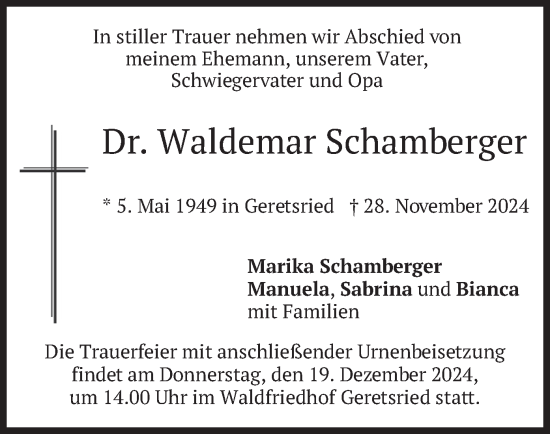 Traueranzeige von Waldemar Schamberger von merkurtz