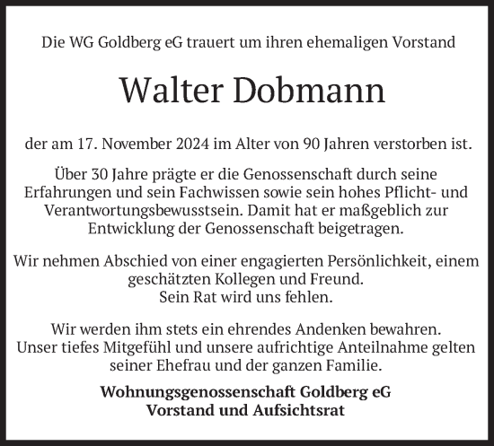 Traueranzeige von Walter Dobmann von merkurtz