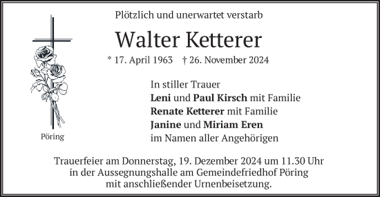 Traueranzeige von Walter Ketterer von merkurtz