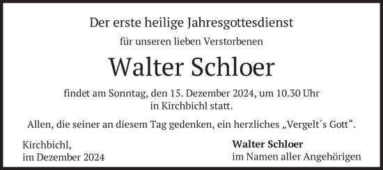 Traueranzeige von Walter Schloer von merkurtz