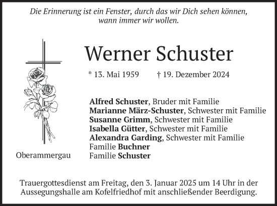 Traueranzeige von Werner Schuster von merkurtz