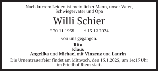 Traueranzeige von Willi Schier von merkurtz