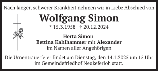 Traueranzeige von Wolfgang Simon von merkurtz