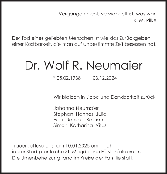 Traueranzeige von Wolf R. Neumaier von merkurtz