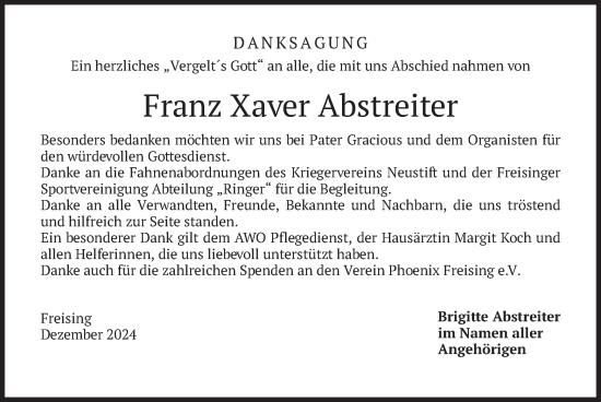 Traueranzeige von Xaver Abstreiter von merkurtz