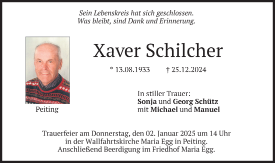 Traueranzeige von Xaver Schilcher von merkurtz