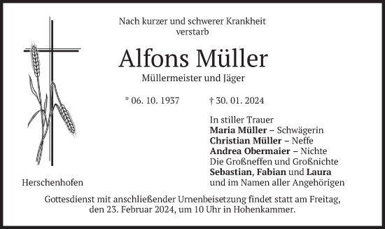Traueranzeige von Alfons Müller von merkurtz