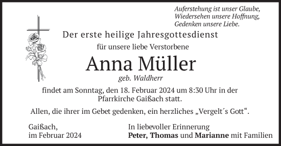 Traueranzeige von Anna Müller von merkurtz