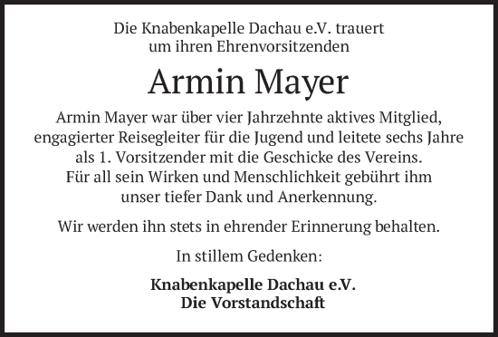Traueranzeige von Armin Mayer von merkurtz