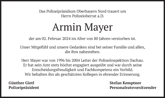 Traueranzeige von Armin Mayer