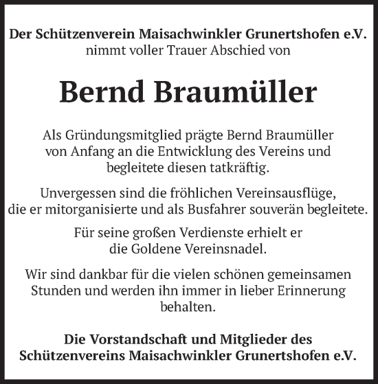 Traueranzeige von Bernd Braumüller von merkurtz