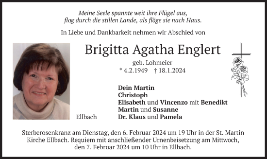 Traueranzeige von Brigitta Agatha Englert von merkurtz