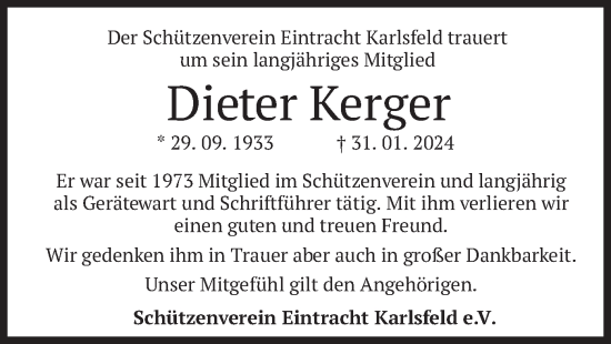 Traueranzeige von Dieter Kerger von merkurtz