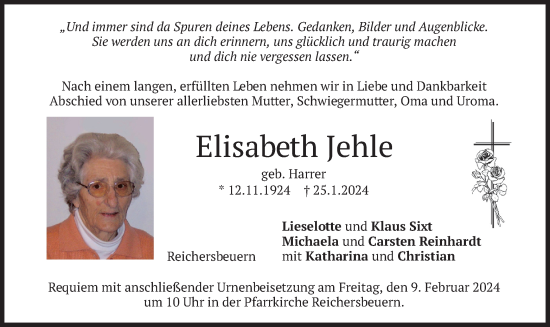 Traueranzeige von Elisabeth Jehle von merkurtz