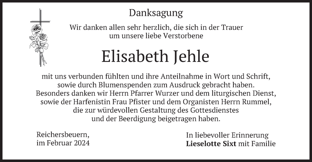  Traueranzeige für Elisabeth Jehle vom 17.02.2024 aus merkurtz