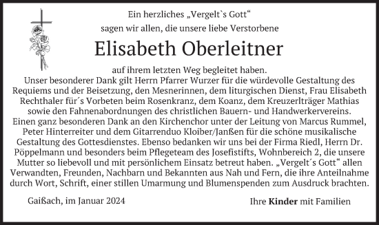 Traueranzeige von Elisabeth Oberleitner von merkurtz