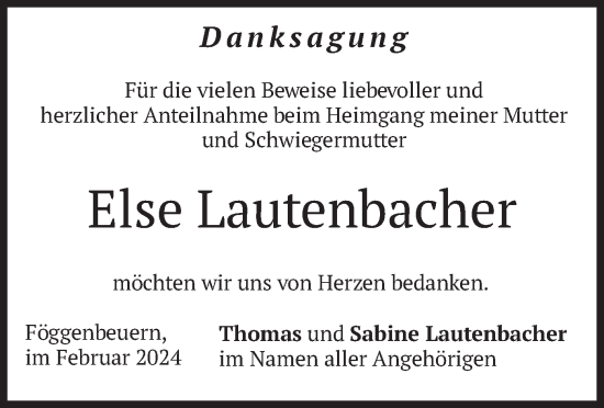 Traueranzeige von Else Lautenbacher von merkurtz