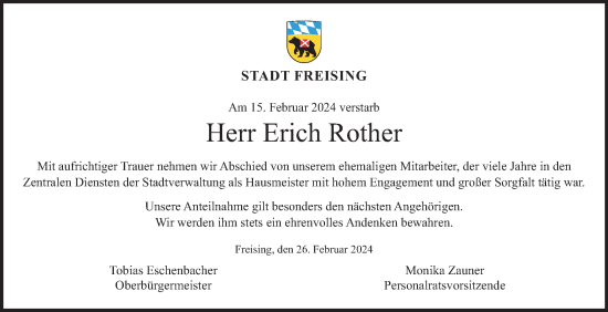 Traueranzeige von Erich Rother von merkurtz