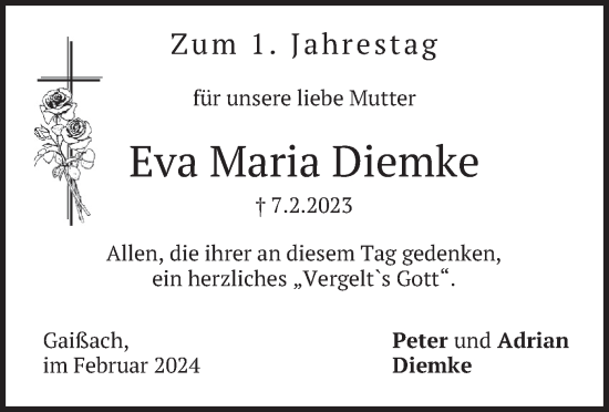 Traueranzeige von Eva Maria Diemke von merkurtz