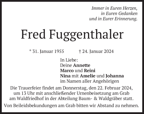 Traueranzeige von Fred Fuggenthaler von merkurtz