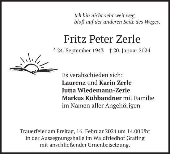 Traueranzeige von Fritz Peter Zerle von merkurtz