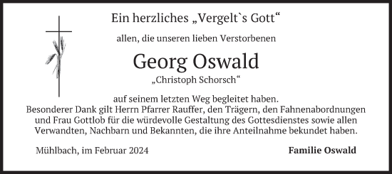 Traueranzeige von Georg Oswald von merkurtz