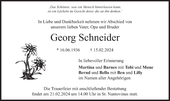 Traueranzeige von Georg Schneider von merkurtz