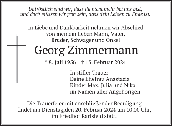Traueranzeige von Georg Zimmermann von merkurtz