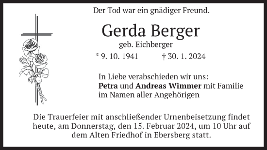 Traueranzeige von Gerda Berger von merkurtz