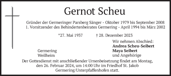 Traueranzeige von Gernot Scheu von merkurtz