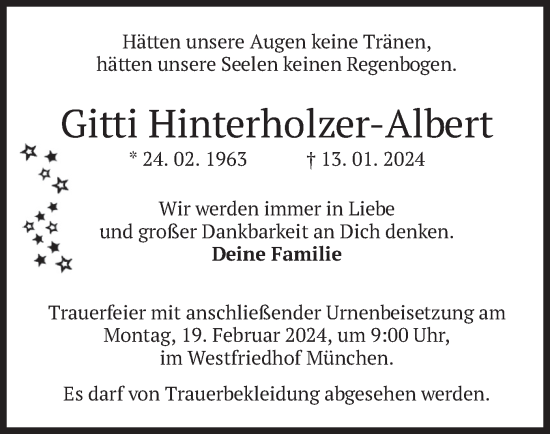 Traueranzeige von Gitti Hinterholzer-Albert von merkurtz