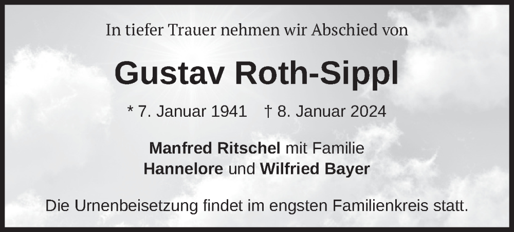  Traueranzeige für Gustav Roth-Sippl vom 03.02.2024 aus merkurtz