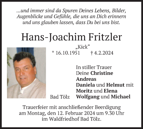 Traueranzeige von Hans-Joachim Fritzler von merkurtz